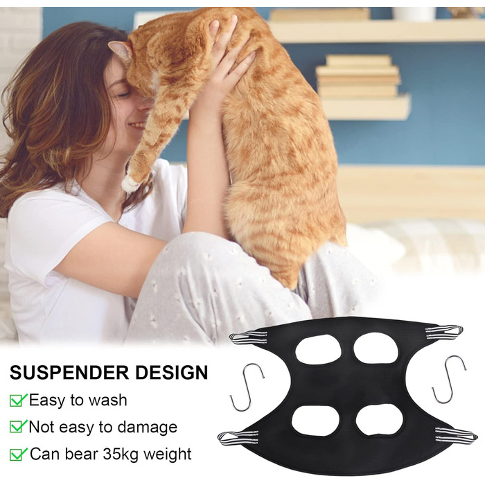 Гамак для собак з S-гачками. Гамак для собак та котів, грумінг, догляд за шерстю, купання (Чорний, до 35 кг)