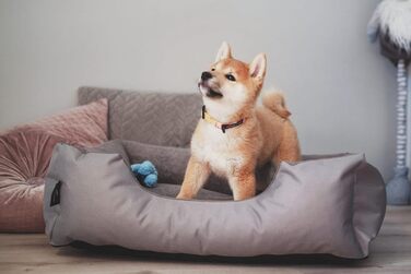 Ліжко для собак BedDog Teddy XL, сіро-сіре, з бортиками, з кордури та мікрофібри, для дому і вулиці, квадратне, знімний чохол