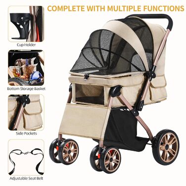 Візок для собак DWVO 3-в-1: візок, переноска, сумка. До 22 кг, EVA-колеса, сітчасті вікна, кошик для речей. Розміри: 58.5x76x105 см