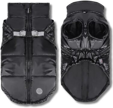 Тепла та водонепроникна куртка для собак 2-в-1 з інтегрованим повідком – відображаюча зимова куртка для маленьких, середніх та великих собак – вітронепроникна, зручна та легка у догляді (5XL, Чорний)