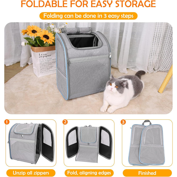 Рюкзак-переноска для собак та котів ALLSOPETS, сірий, з безпечним ременем та світловідбиваючими смугами