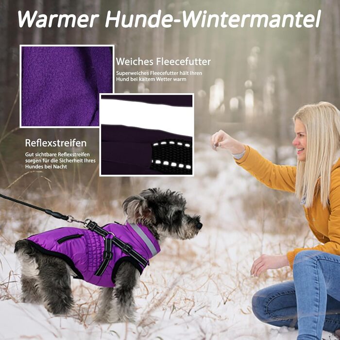 Тепла куртка для собак на зиму, водонепроникна куртка для цуценят S, фіолетовий