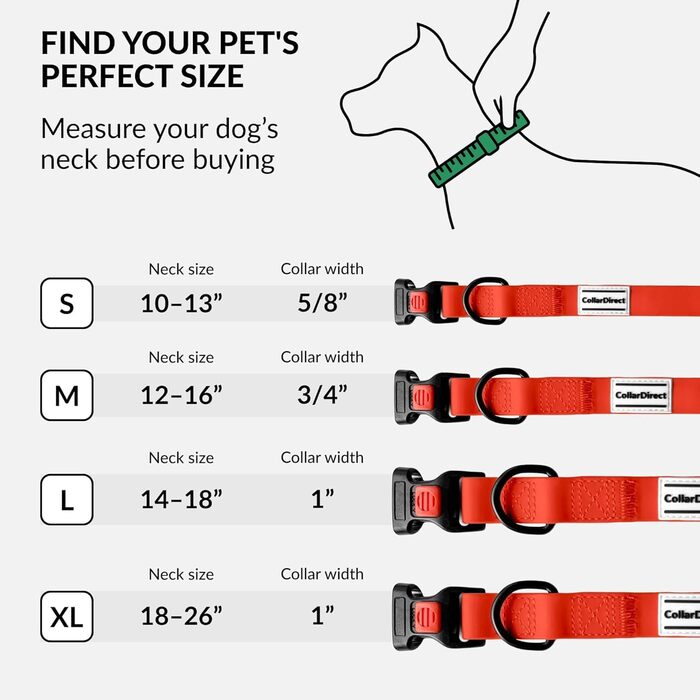 Водонепроникний нашийник для собак CollarDirect: регульований, силікон та пластик, стійкий до запахів, легко миється, безпечна застібка. Підходить для собак маленьких, середніх та великих порід (XL (45-66 см), S (25-33 см), Червоний)