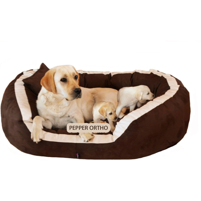 Ортопедичне ліжко для собак Tierlando® Pepper, ліжко-софа для собак, XL, віскоеластична піна, велюр, сірий, 110 см, велике та м'яке, PE4, розмір L +