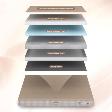 Велике ортопедичне ліжко для собак з гелевою піною та фетровою тканиною, знімний чохол та водонепроникний вкладиш (89 x 56 x 9 см, Бежевий)