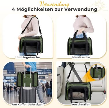 Транспортна сумка для кота/собаки до 5 кг, складана, з плечовим ременем, 50 x 34 x 34 см, зелена