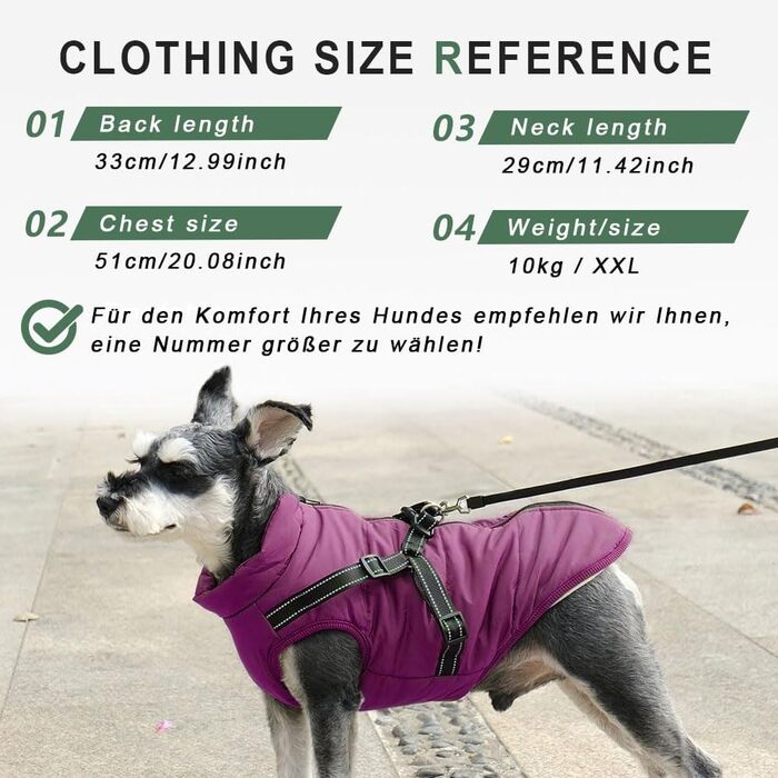 Водонепроникний теплий жилет для собак - теплий одяг для маленьких собак з D-порогом (фіолетовий, 2XL)