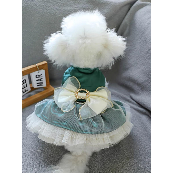 Сукня-тьюль для котів, мереживна, XL, зелена. Ідеально для святкування та фотосесій.