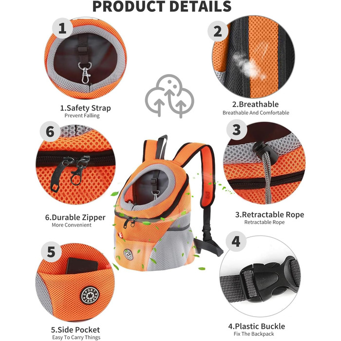 Рюкзак для собак та котів PETCUTE, зручний для подорожей, з підкладкою та водонепроникним дном, оранжевий