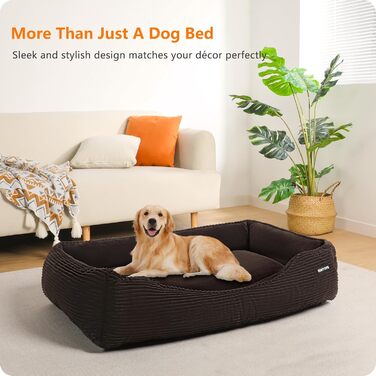 Ліжко для собак з тканини Cord, S/M/L, антиковзаюче, знімний та пральний чохол, м'яке та дихаюче, коричневе, 110 x 85 x 27 см