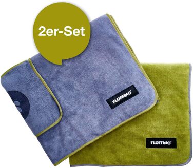 Рушники для собак 2 шт. - 90x50 см, мікрофібра | Швидковисихаючі, надзвичайно поглинаючі, для маленьких та середніх собак, сірий та зелений | Можна прати при 60°C