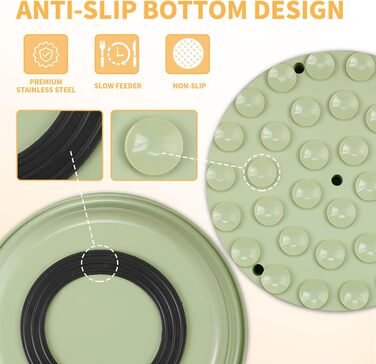 Миска для собак 2 в 1 Slow Feeder, нержавіюча сталь Bestalk, з вставкою Slow Feeder з силікону, 304, миска для води та їжі з антиковзним дном, для маленьких, середніх та великих собак (5 чашок, зелена)