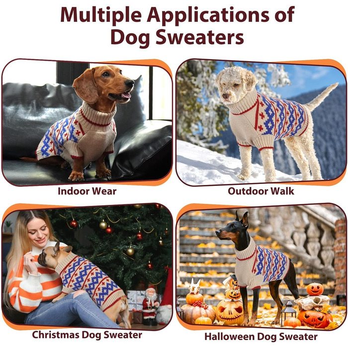 Пуловер для собак середнього та великого розміру, в'язаний пуловер з отвором для повідка, теплий, з коміром-стійкою, на Новий Рік, для хлопчиків та дівчаток XXXL, абрикосовий