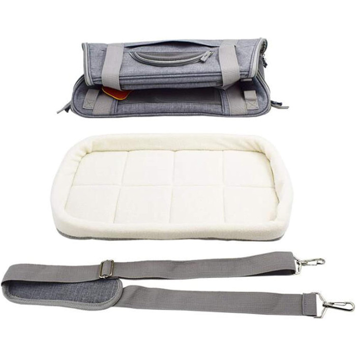 Складана переноска для собак та котів PJDDP з плечовим ременем та плюшевим килимком (сіра)
