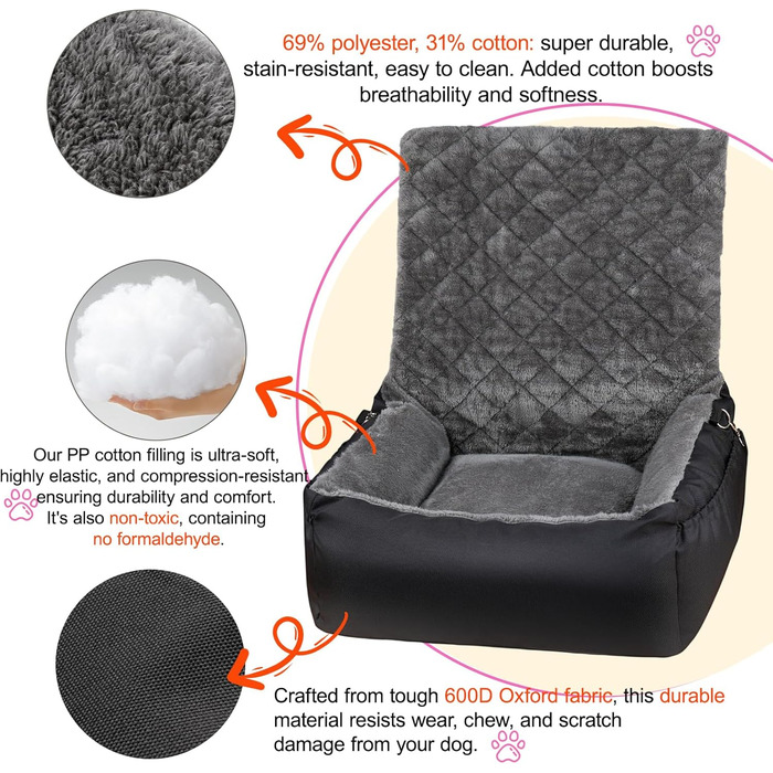 Автокрісло для собак SIVEIS – зручне ліжко з кишенею, чорне