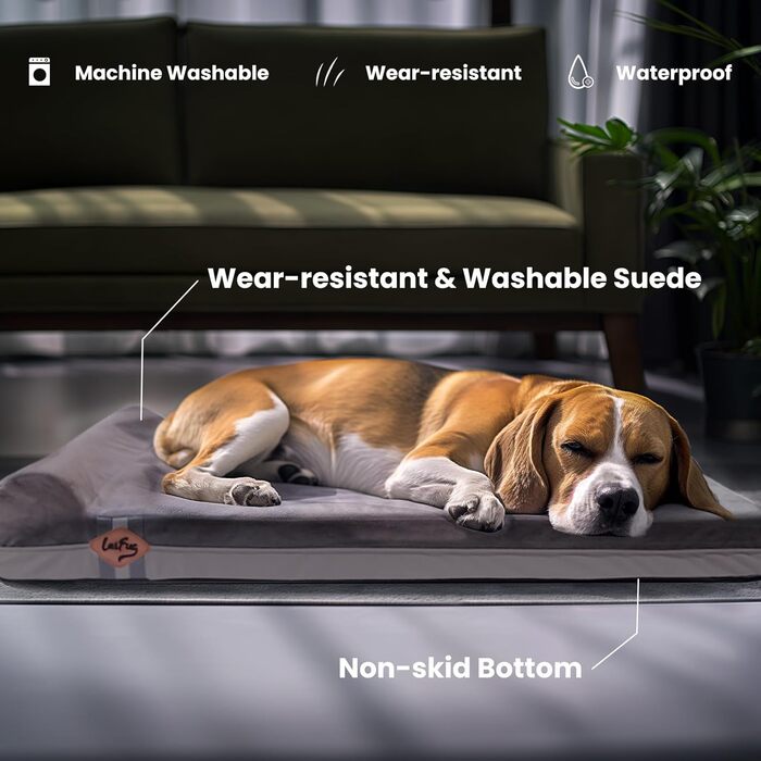 Ортопедичне ліжко для собак Laifug з memory foam, велике, з подушкою, водонепроникне, знімний чохол, розмір L (101.6 x 40.0 x 25.0 x 6.0 см)