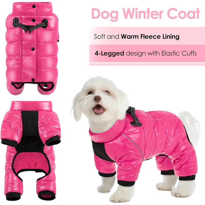 Водонепроникний зимовий одяг для собак AOFITEE - теплий костюм з флісу, з блискавкою та світловідбиваючими смугами. Розмір XX-Large, колір: яскраво-рожевий (Knallpink).