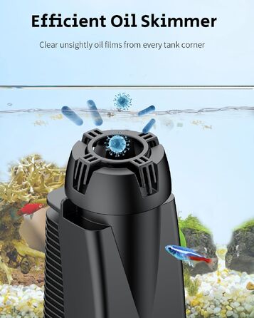 Скіммер для акваріума Pawfly 300 L/H 4W — поверхневий фільтр-насос для видалення масляної плівки та бруду (до 350 л), з біогубкою та присосками