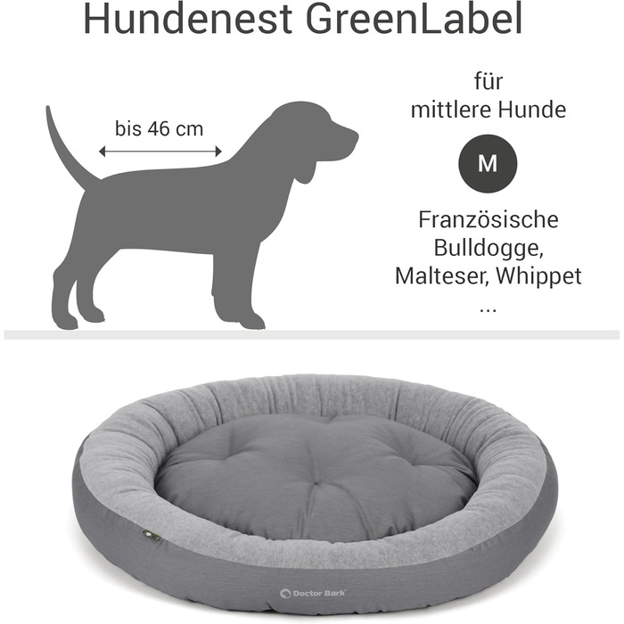 Кругле м'яке ліжко для собак середніх порід GreenLabel, Königsblau (блакитний) - ліжко-гніздо з ворсистим наповнювачем, знімний чохол Fleece/Baumwolle, розмір M (60x50 см)