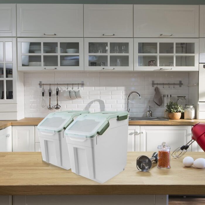 Контейнер для зберігання корму для собак великого об'єму (13.6 кг) з ложкою та мірним стаканчиком (2 шт., сірий/зелений)