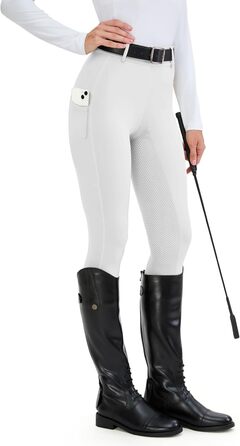 Легінси для верхової їзди HMILE для жінок з силіконовим посиленням, висока талія, еластичні, з кишенею для телефону та петлями для ременя (білі, M)