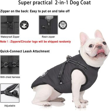 Водонепроникний теплий жилет для собак Французького бульдога, жилет для собак з шлейкою, різні розміри, чорний (18 (обхват грудей 52~58см))
