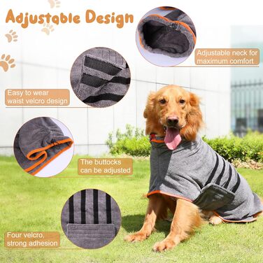 Рушник для собак, мікрофібра, середні та великі породи - сірий, швидке сушіння, супер вбирання, для собак та котів (чорний), XXL, сірий (помаранчевий бік)