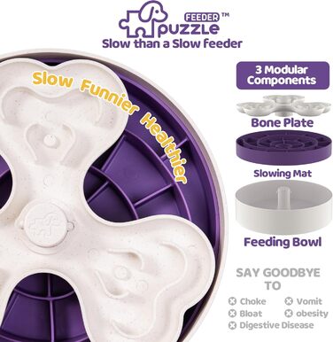 Антишлінговий набір для собак - миска для сухого, вологого та сирого корму | Головоломка для корму для собак для веселих та здорових прийомів їжі | Антишлінговий набір для собак з чотирма лапами, фіолетовий