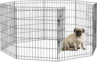 PawHut вольєр для цуценят 76 см, 8-секційний вольєр для собак з замком, DIY вольєр для собак середнього розміру, морських свинок, кроликів, метал, чорний