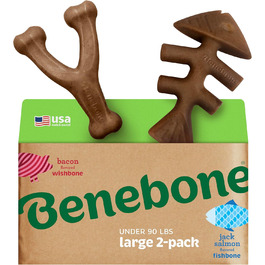 Іграшки-гризуни для собак Benebone, 2 шт, незламні, смак лосося та бекону, для великих порід, виготовлені у США