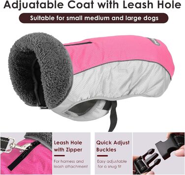 Зимовий одяг для собак, тепла куртка з світловідбиваючими смугами, водонепроникний пуловер на Різдво з отвором для шлейки, тепла жилетка для собак малих, середніх та великих порід (Рожевий, M)