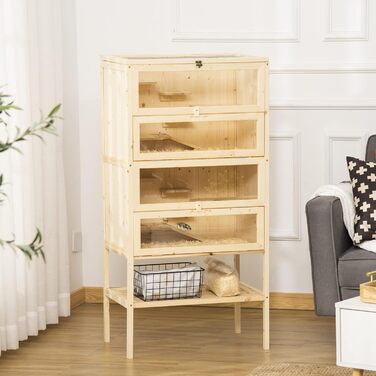 Клітка для гризунів PawHut 5 поверхів, 60 x 40 x 120 см, з драбиною, з натурального дерева, для хом'яків, мишей, дрібних тварин