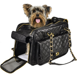 Сумка для собак Gigi чорна – 40x22x28 см – штучна шкіра, з подушкою, безпечна, з вентиляцією, для перенесення