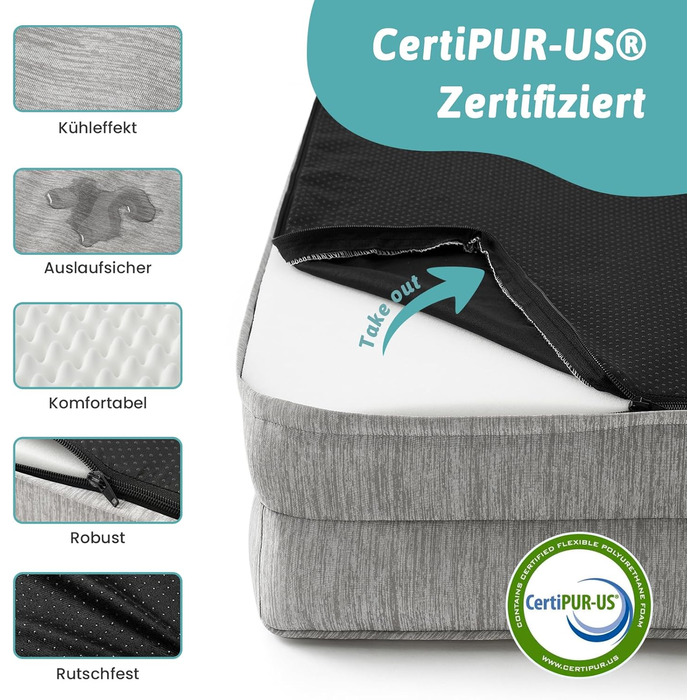 Ортопедичне ліжко для собак COZY KISS XL, 107x76x18 см - ліжко для великих собак з яйцеподібною піною та знімним чохлом