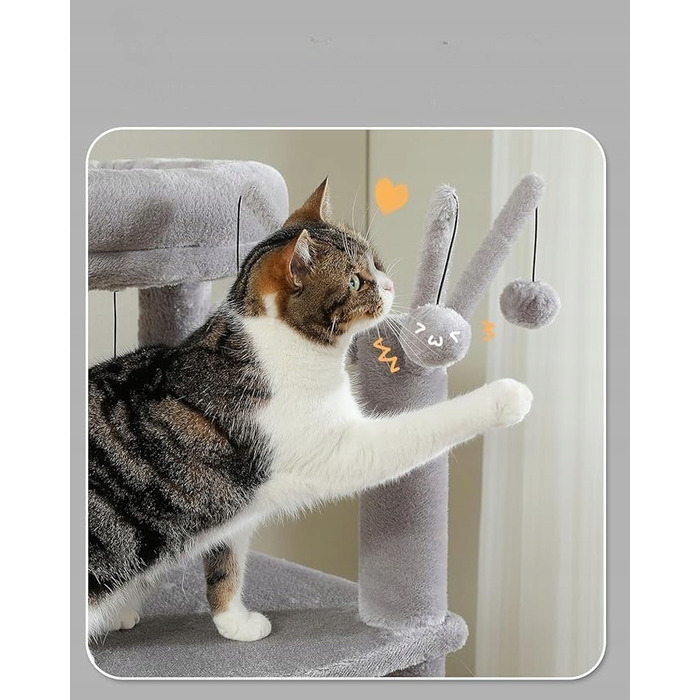 Багатоярусний когтеточка-комплекс для котів 150 см, стійкий, з ліжком — сірий