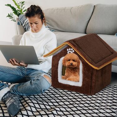 Будка для собак та котів Galatée, зручне лежання, з плюшу, коричнева (M)