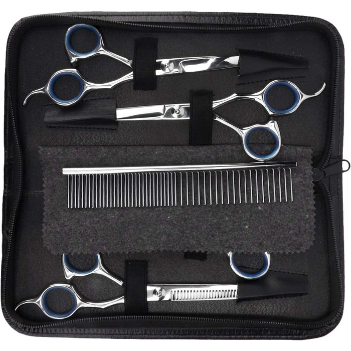 Набір професійних інструментів для грумінгу собак EVTSCAN: ножиці, триммер, ножиці з гребенем (6 шт)