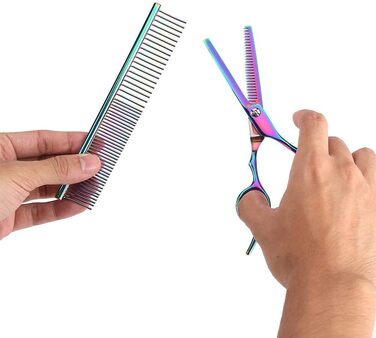 Набір професійних ножиць Yosoo для грумінгу собак та котів: 2 вигнуті ножиці, ножиці для розрідження, гребінець та коробка для зберігання