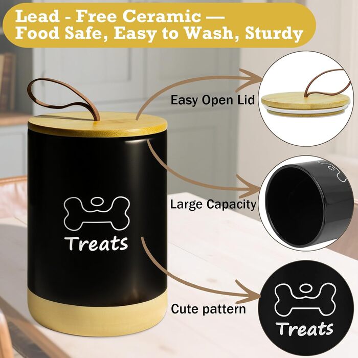 Керамiчна банка для ласощiв для собак, 7.7'x5', з кришкою, бiла. Керамiчна банка для печива для собак, бiла, з кришкою