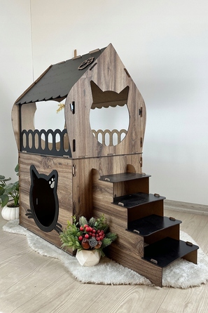 Дерев'яний будинок для кота Kupme, чорний, підлоговий, 83x48 см
