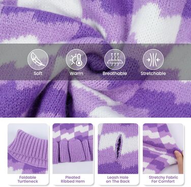 OUOBOB: Сукня-пов'язка для собак - водолазка для дівчаток, зручний наряд для великих собак, ідеально підходить для холодних днів, святкових заходів, таких як Різдво або День подяки, Червоний, Розмір (M, фіолетовий)