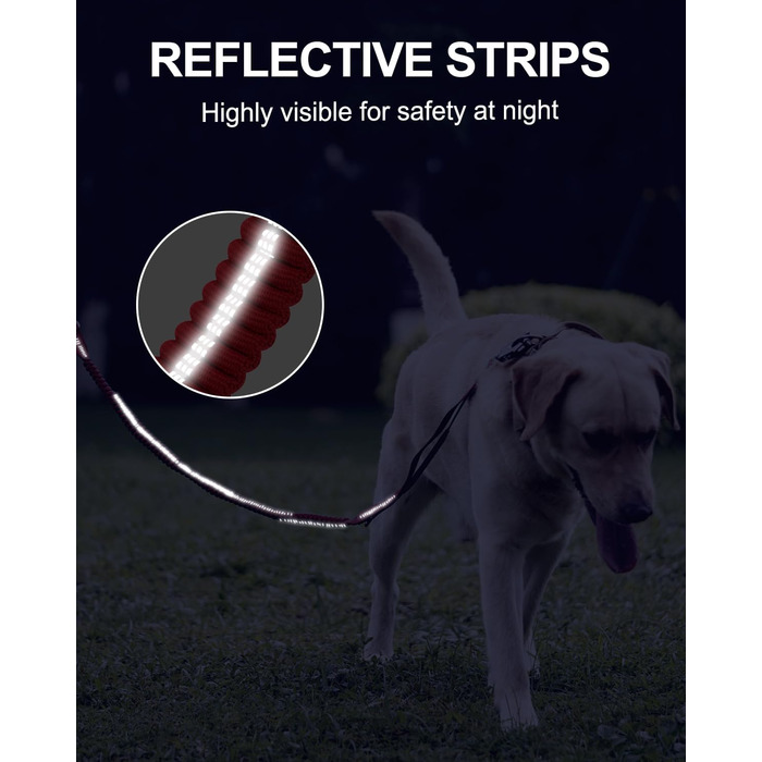 Тактична повідок для собак Joytale, еластична (bungee) повідок з 2 м'якими ручками, автофіксатор, повідок без ривка для собак середніх, великих та екстра-великих порід (1.2м-1.8м, червона)