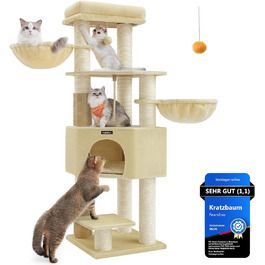 Драбина для котів Feandrea з підігріваючими ковдрами, велика, з 2 когтеточками, платформами, затишною печею, 50x50x160 см, пісочно-бежевий PCT003Y01