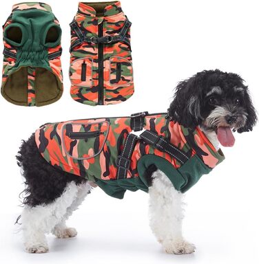 Водонепроникна куртка для собак з шлейкою та жилетом, вітрозахисна, з відбиваючими елементами, для цуценят, маленьких та середніх собак (Помаранчевий, L)