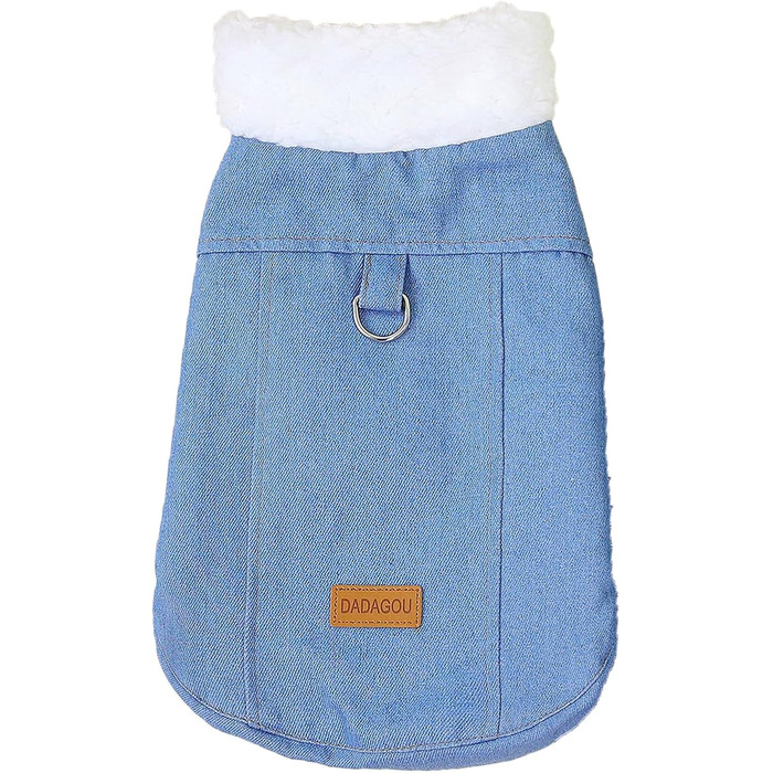 Зунеа Тепла джинсова куртка для собак, утеплена флісом, для маленьких та середніх порід, з кільцем D, тепла жилетка для холодної погоди, одяг для цуценят, такса, темно-синій, розмір (4XL, світло-синій)