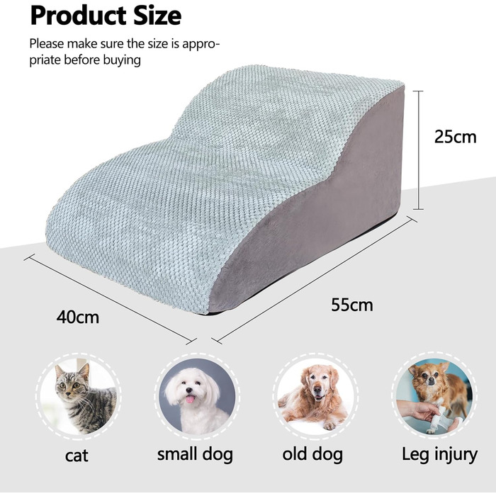 Сходинки для собак Galatée: 2-ярусні, з антиковзким покриттям, з м'якого пінополіуретану, для ліжка, дивана та авто, знімний чохол (сірий)