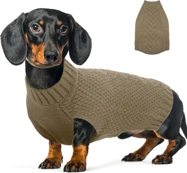 Пуловер з коміром-стійкою для собак, теплий пуловер для такс, зимовий теплий пуловер, в'язаний пуловер, в'язаний жакет, пуловер для собак, для померанського шпіца, хакі, розмір M, хакі