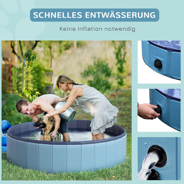 PawHut Dog Pool Великий басейн для собак Дитячий басейн ПВХ Wood Blue Ø140xH30 см ідеально підходить для літа
