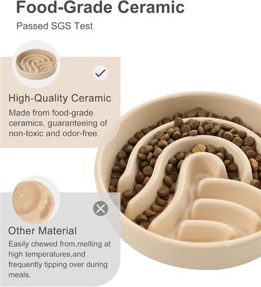 Миска для собак Slow Feeder з кераміки з антиковзним силіконовим краєм - миска-лабіринт для запобігання здуття та ожиріння (Apricot-S) Small Waves-Apricot
