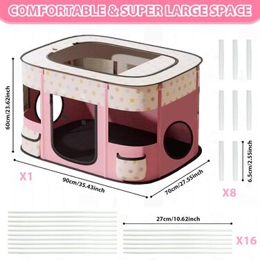 Клітка-забіг для цуценят, переносна огорожа для тварин, рожева клітка-забіг з тунелем (M)